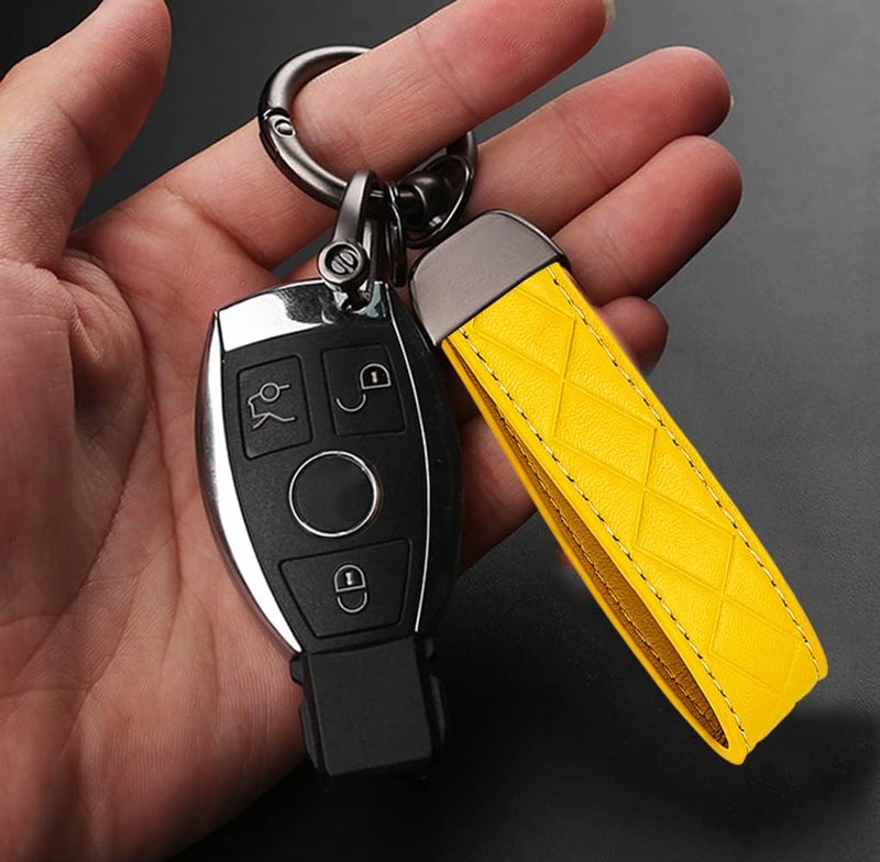 STACCTE Store Car Keys Keychain, Leather Key Chain, Universal Decorative Car Key Holder, Anti-lost D-ring, 360 Degree Rotatable Key Fob Keychain, Keychain for Men and Women(Yellow) - Image 2